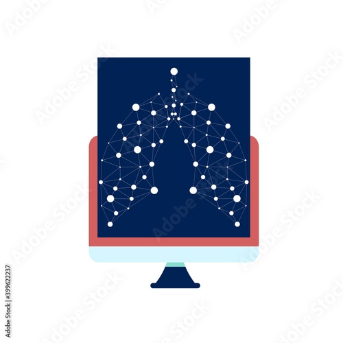 Isometric Lungs Checkup on the screen. Medical internet consultation concept. 3D Lungs healthcare consulting web service,  pulmonology fluorographic examination, hospital service vector illustration. 