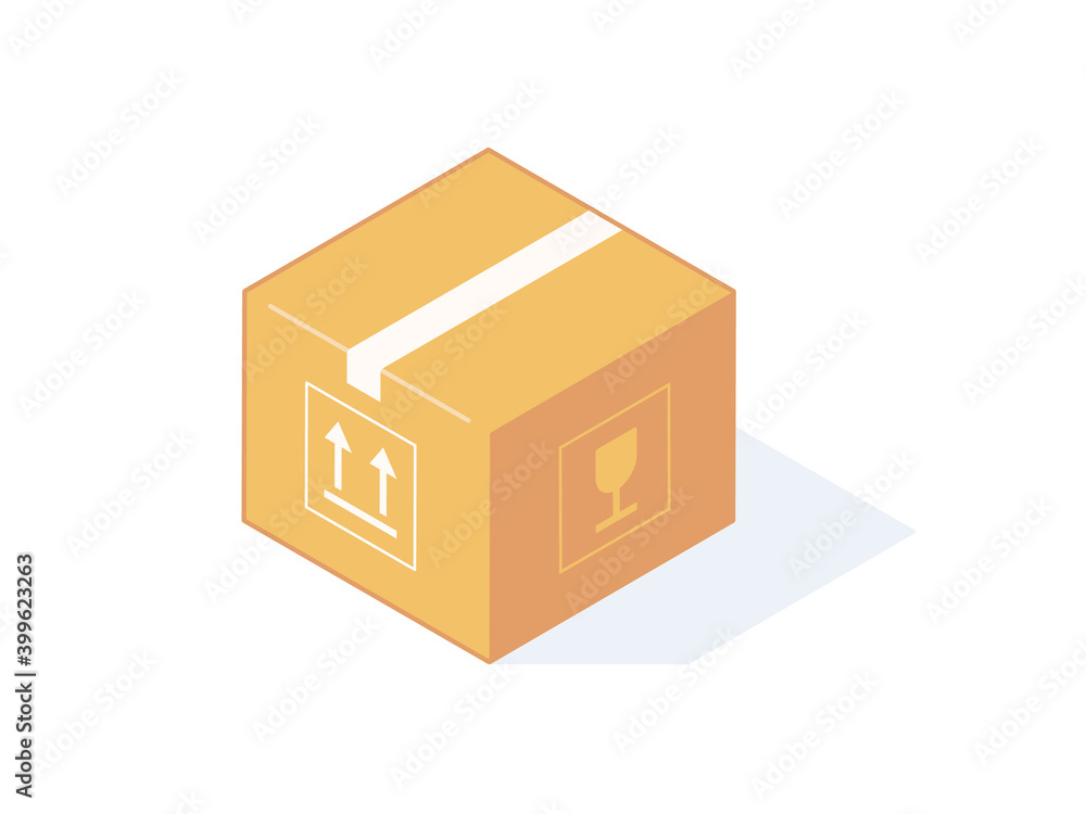 Obraz premium Close isometric cardboard box for delivery or storage.