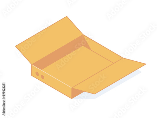 Open cardboard isometric box for warehouse and delivery concept.