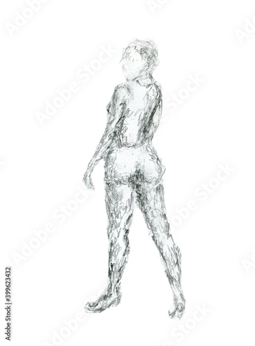 A woman looking back. a female standing sketch drawing © lyricsai