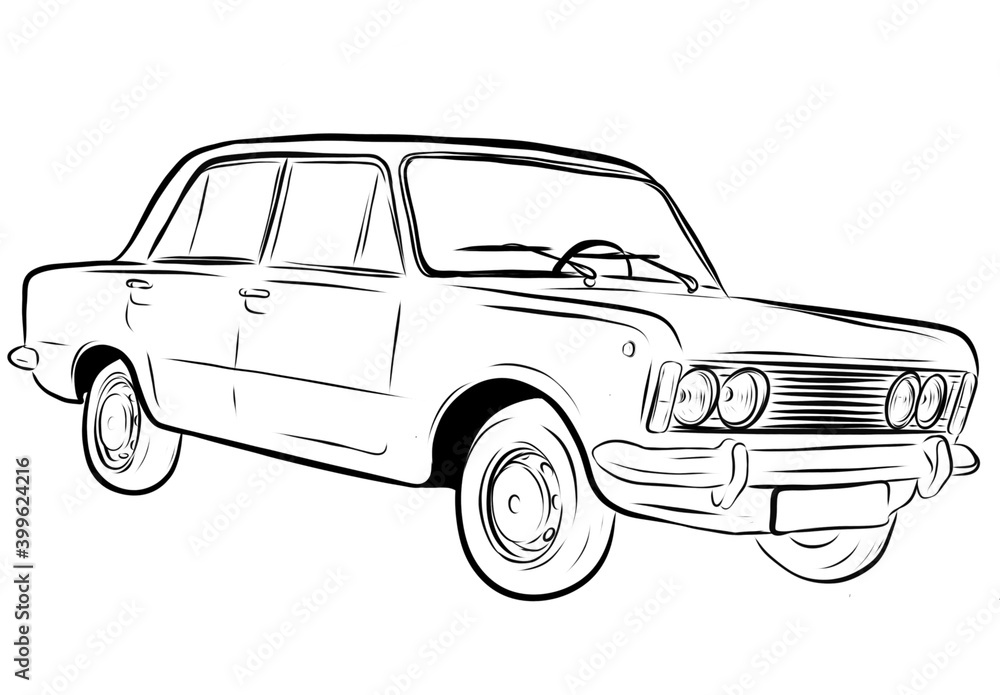 Cartoon Classic historic car drawing sketch