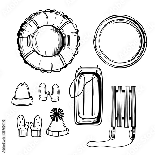  Snow Tube And Snow Slide. Vector   illustration.