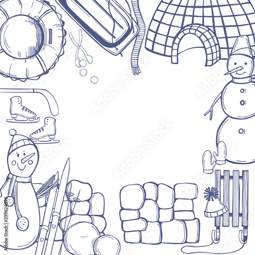 Winter Activities set. Vector background.