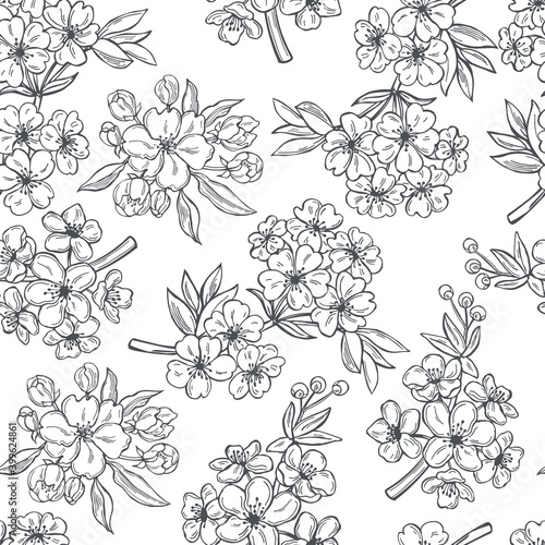 Spring branches with flowers. Vector  pattern. © rraya