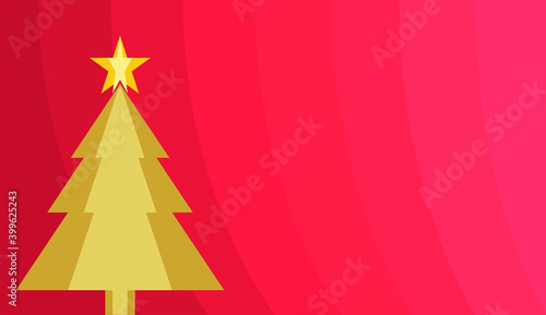 Fondo rojo con árbol de navidad dorado.