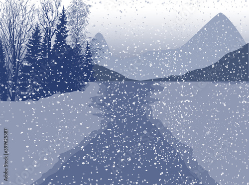dark blue fosest under snowfall