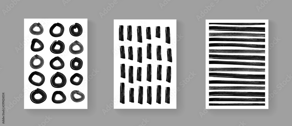 Trendy set of abstract minimalistic brush art posters. Simple modern composition. Trendy set of abstract minimalistic brush art posters. Simple modern composition.