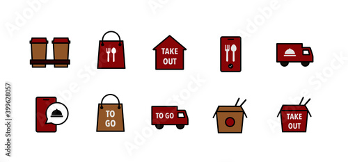 Food delivery, online order, and take out icon set