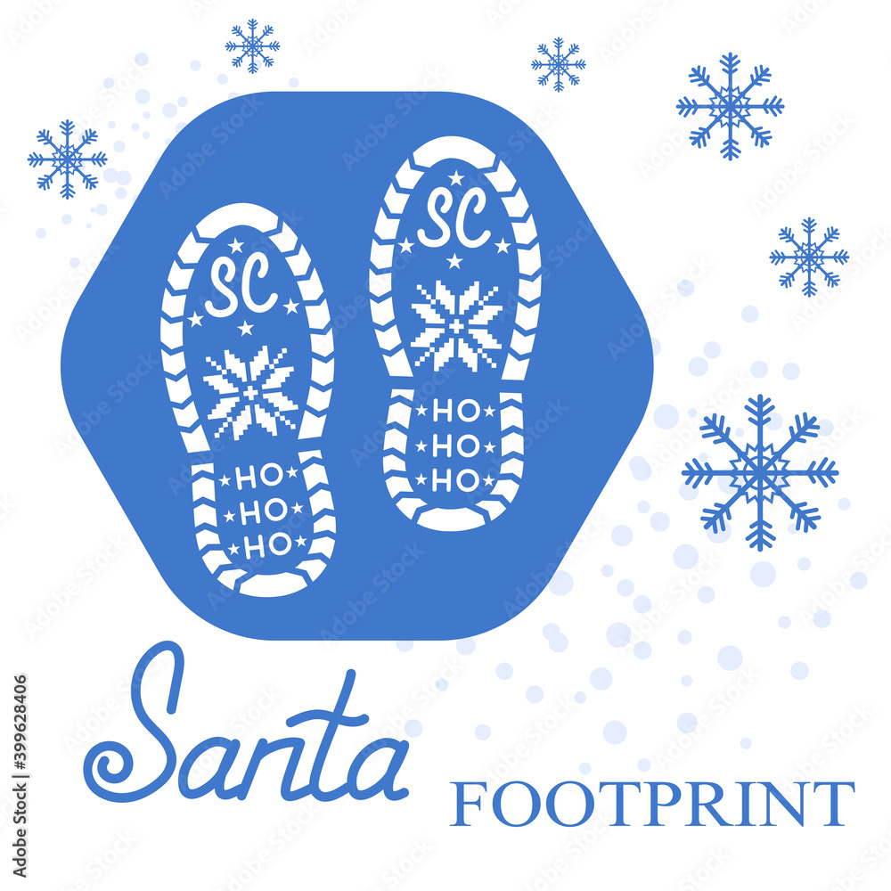 Santa footprint Christmas concept on white. Santa Claus boot vector ...