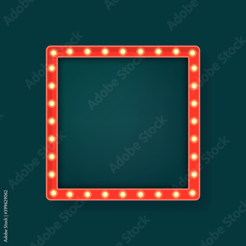 Lightbox billboard with empty transparent background. Retro rectangle bulb frame with space for advertisement, promotion and text. Vector illustration