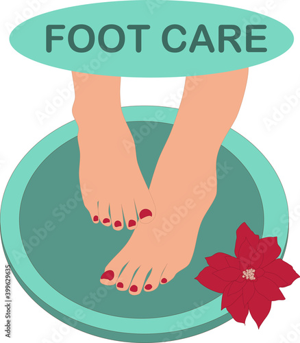 image of women's naked feet in a basin and the inscription foot care