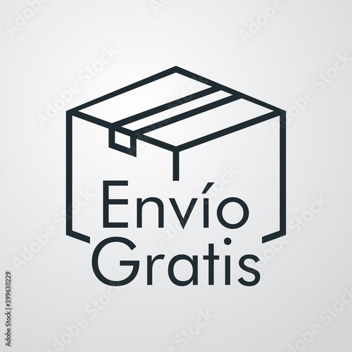 Icono caja de cartón con texto Envío Gratis en español con lineas en fondo gris