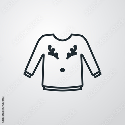 Icono suéter de invierno de lana con astas y nariz de rena Rodolfo con lineas en fondo gris