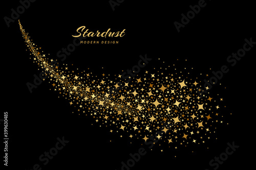 Gold star. Golden shooting stars. Trail falling star. Line stardust. Icon black silhouette starry cluster. Abstract bright sparks isolated on white background. Sparkle particle. Design prints. Vector 