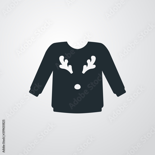 Icono suéter de invierno de lana con astas y nariz de rena Rodolfo en fondo gris