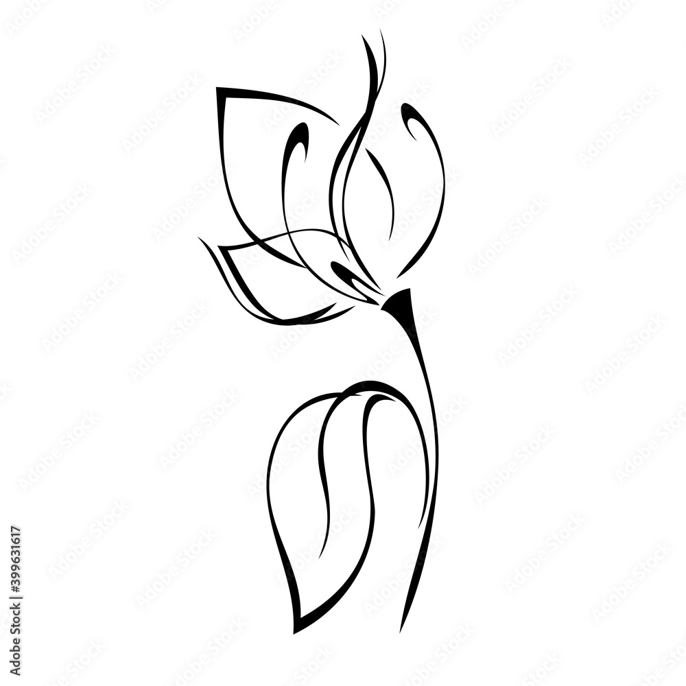 ornament 1434. stylized flower on a stem with one leaf in black lines on a white background ornament 1434. stylized flower on a stem with one leaf in black lines on a white background