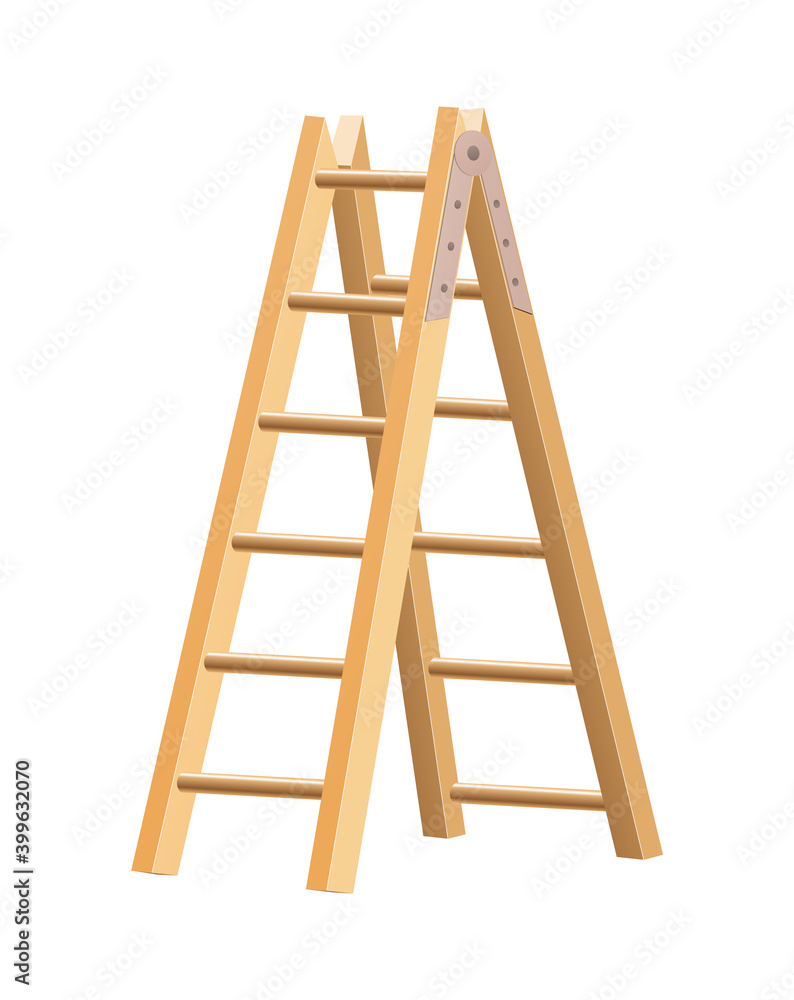 Wooden ladder household tool. Step ladder for domestic and construction needs. Isolated vector illustration Wooden ladder household tool. Step ladder for domestic and construction needs. Isolated vector illustration