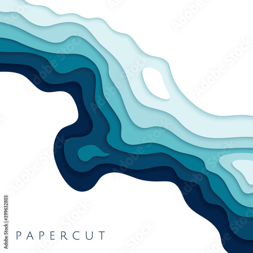 Abstract blue paper cut vector realistic relief Fototapete
