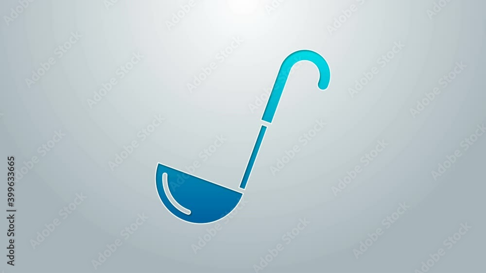 Blue line Kitchen ladle icon isolated on grey background. Cooking utensil. Cutlery spoon sign. 4K Video motion graphic animation Blue line Kitchen ladle icon isolated on grey background. Cooking utensil. Cutlery spoon sign. 4K Video motion graphic animation