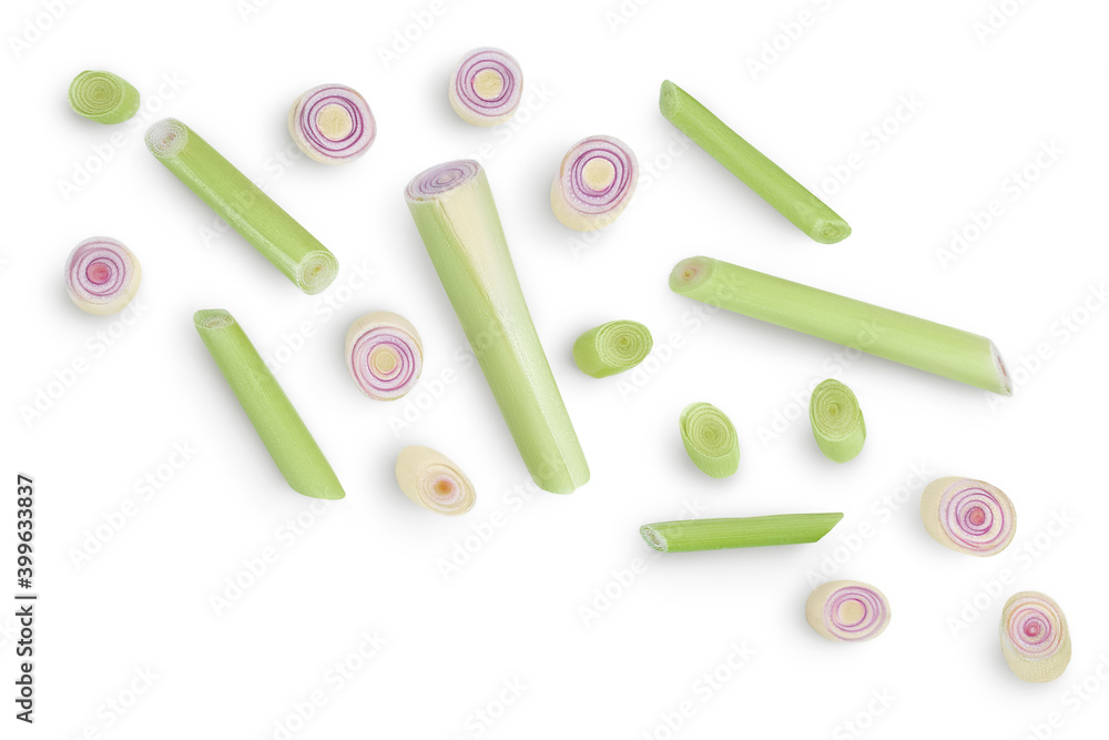 Fresh Lemongrass isolated on white background with clipping path. Top view. Flat lay Fresh Lemongrass isolated on white background with clipping path. Top view. Flat lay