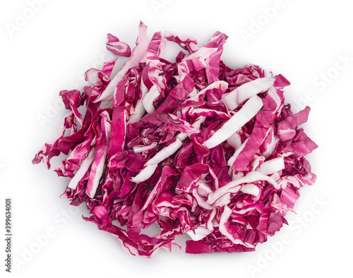 Fresh red radicchio salad chopped isolated on white background with clipping path and full depth of field. Top view. Flat lay