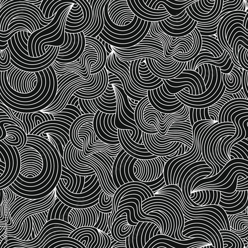 seamless vector pattern with curved white lines on a black background. abstract striped texture