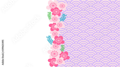 桜とかわいい青海波柄の背景素材