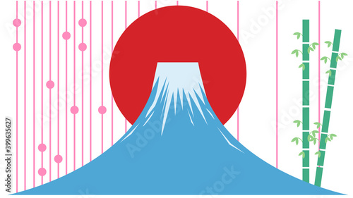 富士山と太陽の和柄背景素材