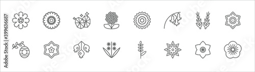 outline set of nature line icons. linear vector icons such as gerbera, gemstone, peony, rosemary, jonquil, hive, oleander, hawthorn, hyacinth, clematis, geranium