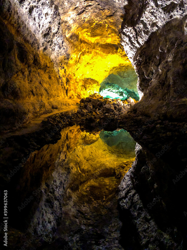 Colorful cave reflection in the Canary Islands. Colorful cave reflection in the Canary Islands.