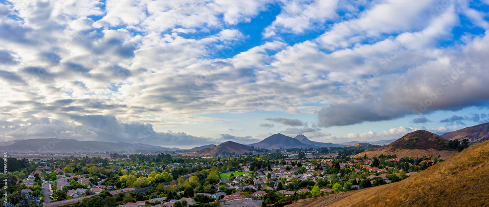 Panorama of City, Mountains, Sky, Clouds