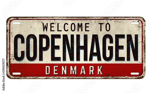 Welcome to Copenhagen vintage rusty metal plate