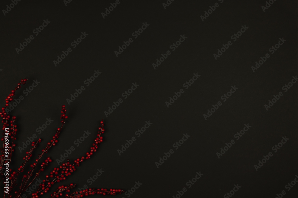 Worker black background, for a workplace, beautiful design and decorations, berries, copy space, design