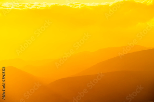 Yellow Layers of Mountains, Hills, in Haze, Fog,  © Mark