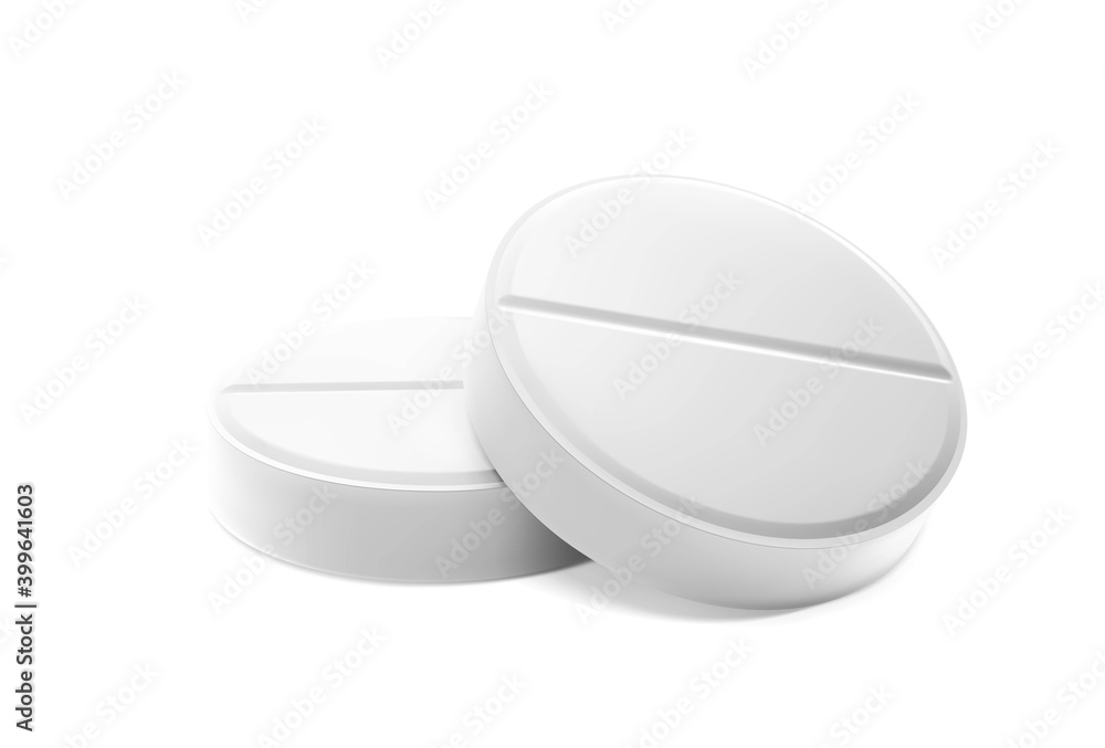 Realistic round tablets isolated on white background. Vector illustration. Can be used for medical and cosmetic. EPS10. Realistic round tablets isolated on white background. Vector illustration. Can be used for medical and cosmetic. EPS10.