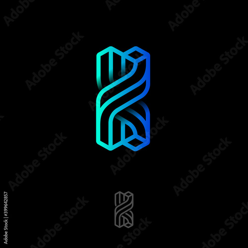 X impossible letter. X monogram. Building or construction logo. Emblem of a construction company. Crossed  twisted elements like X letters.