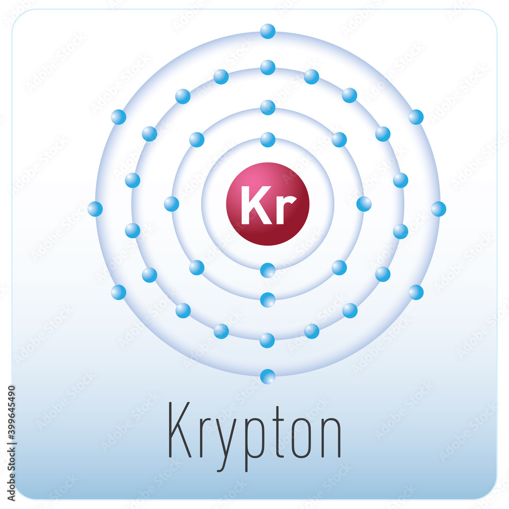Diagram of an krypton atom. Periodic table element. Stock Vector