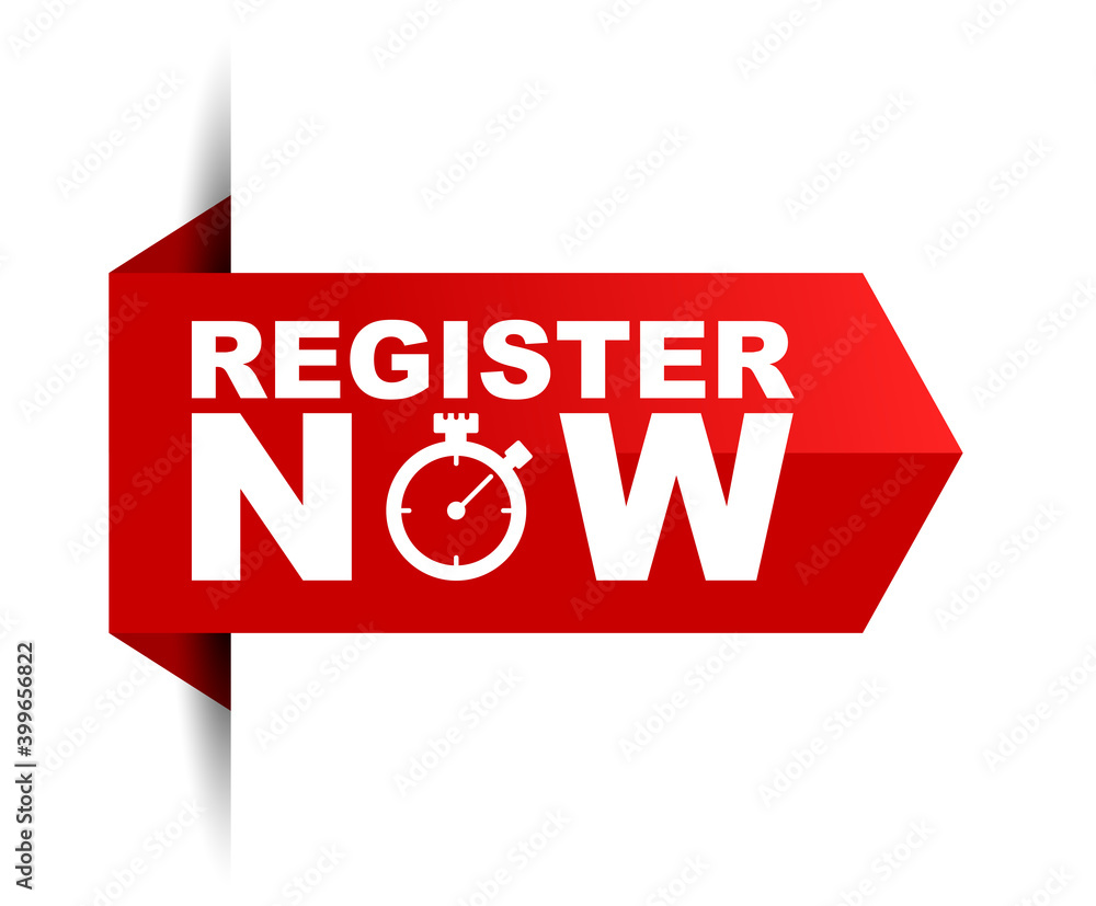 red vector illustration banner register now red vector illustration banner register now