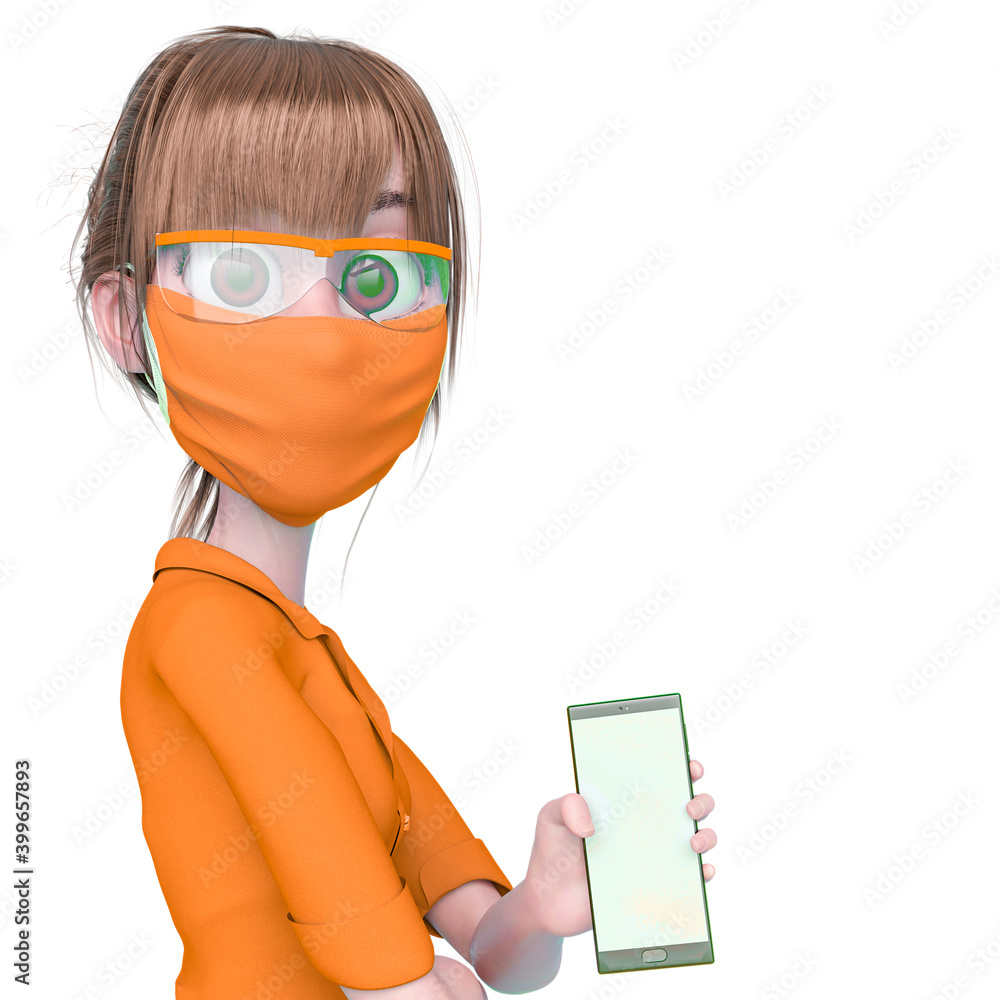 nurse cartoon is holding a cellphone and showing the news in white background