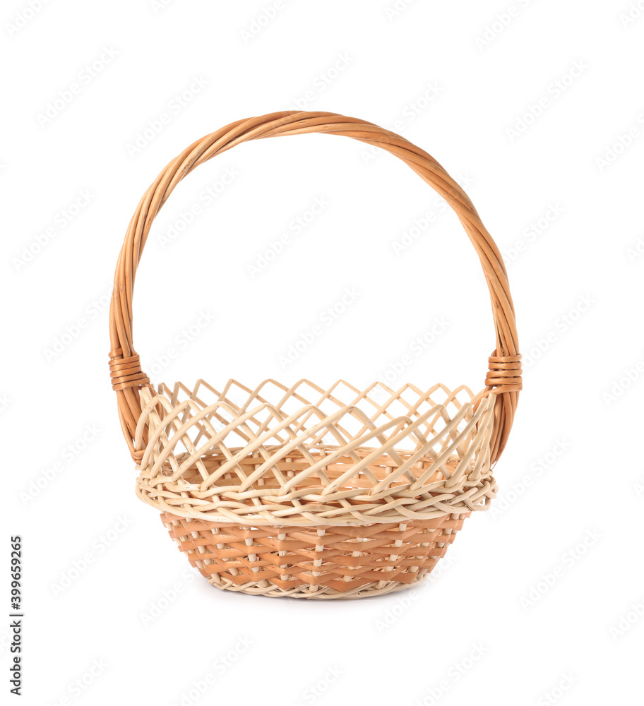Decorative wicker basket with handle isolated on white Decorative wicker basket with handle isolated on white