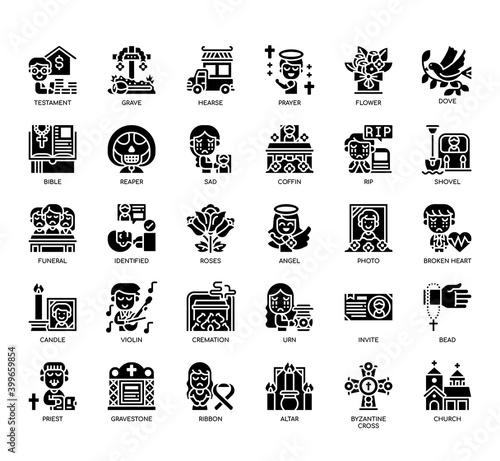 Set of Funeral thin line and pixel perfect icons for any web and app project.