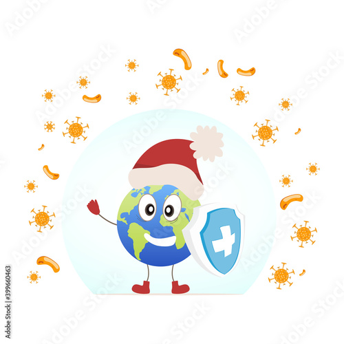 Cure the corona virus. Earth in the Christmas and New Year holidays against the virus. The earth is fighting the coronavirus. end of 2019-ncov. vector illustration