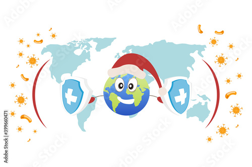 Cure the corona virus. Earth in the Christmas and New Year holidays against the virus. The earth is fighting the coronavirus. end of 2019-ncov. vector illustration