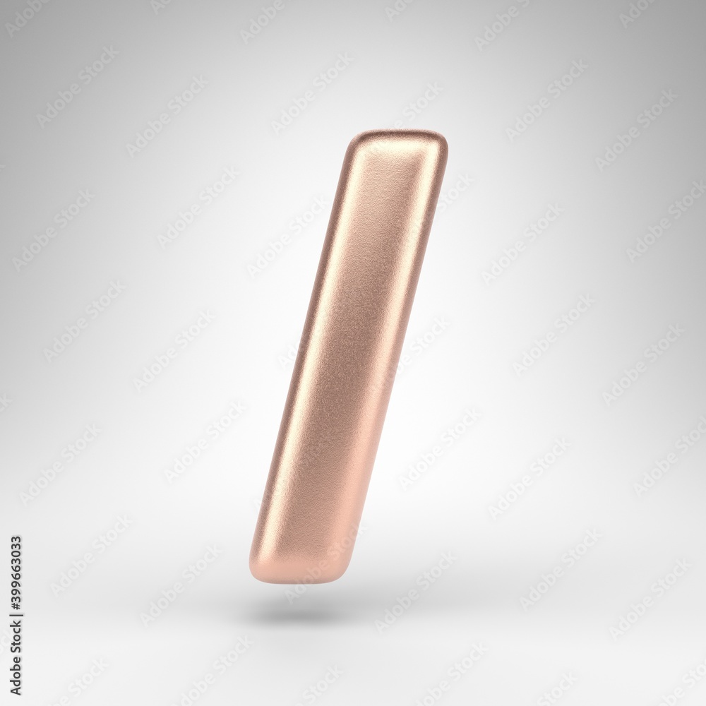 Forward slash symbol on white background. Matte copper 3D rendered sign with shiny metallic texture. Forward slash symbol on white background. Matte copper 3D rendered sign with shiny metallic texture.