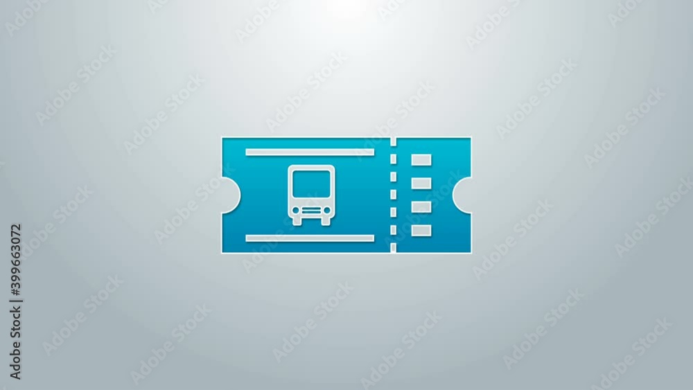 Blue line Bus ticket icon isolated on grey background. Public transport ticket. 4K Video motion graphic animation Blue line Bus ticket icon isolated on grey background. Public transport ticket. 4K Video motion graphic animation