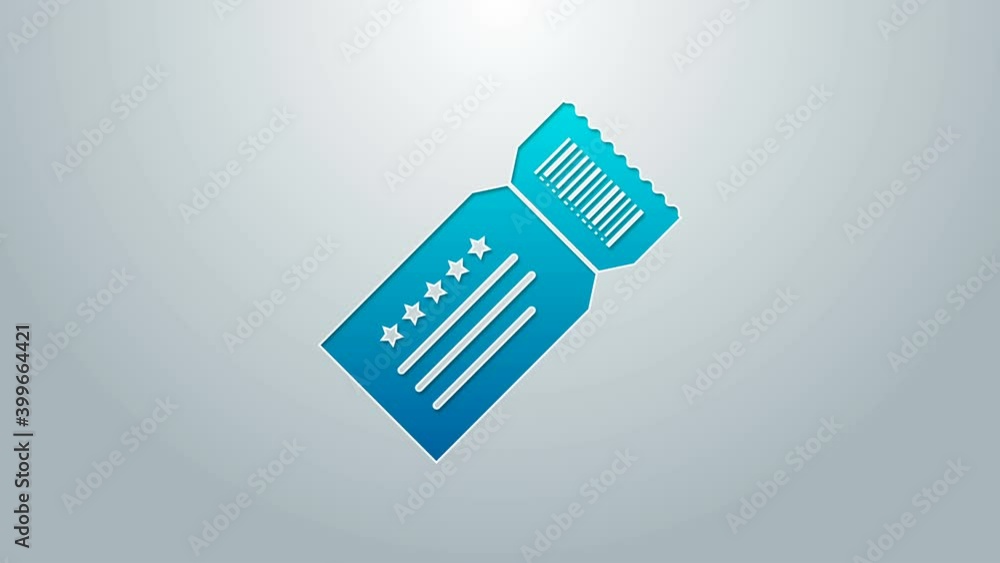 Blue line Ticket icon isolated on grey background. 4K Video motion graphic animation Blue line Ticket icon isolated on grey background. 4K Video motion graphic animation