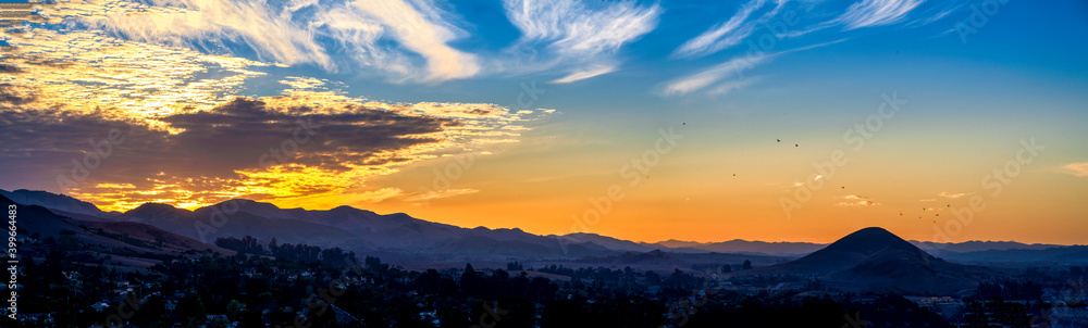 panorama of sunset, sunrise, horizon, silhouette