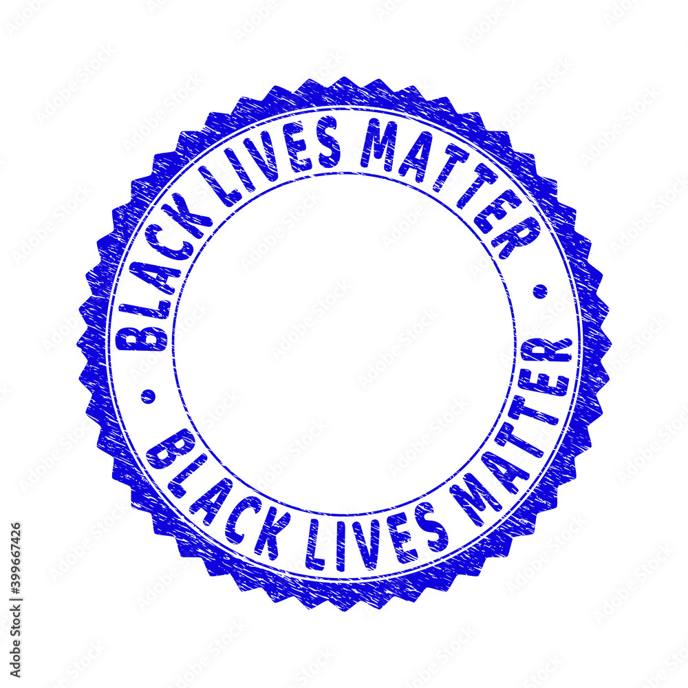 Grunge BLACK LIVES MATTER round rosette stamp seal. Empty space inside circle. Vector blue rubber watermark of BLACK LIVES MATTER label inside round rosette. Stamp seal with grunge texture. Grunge BLACK LIVES MATTER round rosette stamp seal. Empty space inside circle. Vector blue rubber watermark of BLACK LIVES MATTER label inside round rosette. Stamp seal with grunge texture.