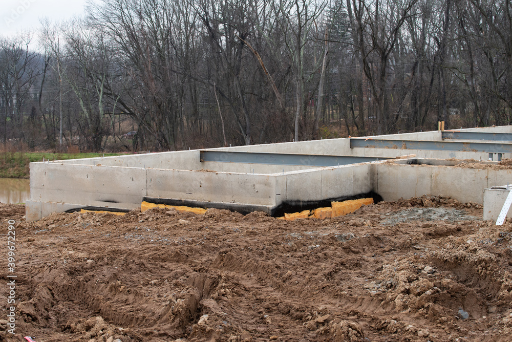 Concrete foundation for a new house cement floor ground Concrete foundation for a new house cement floor ground