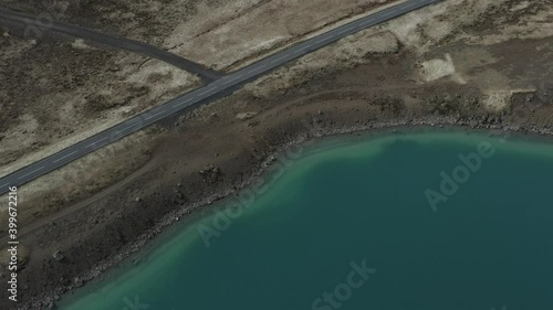 Wallpaper Mural Iceland road next to green turquoise lake water tilt up to brown mountains Torontodigital.ca